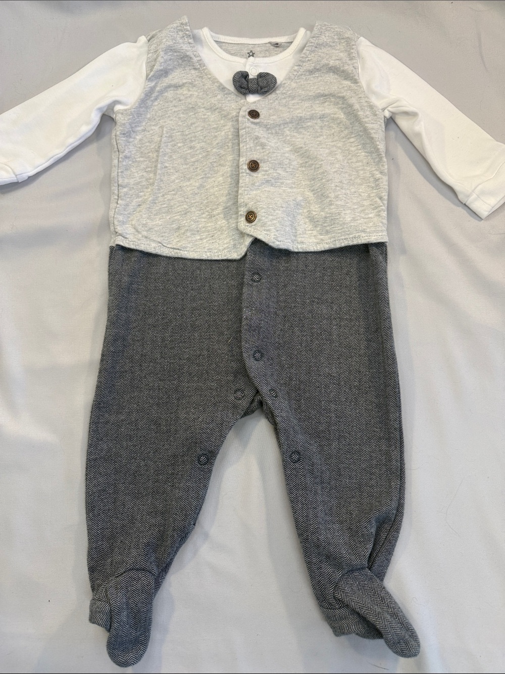 next Grey, White & Charcoal Footed Baby one piece Romper